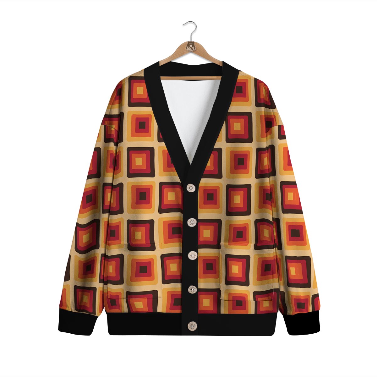 Rounded Square Retro Geometric Print Pattern Cardigan-grizzshop