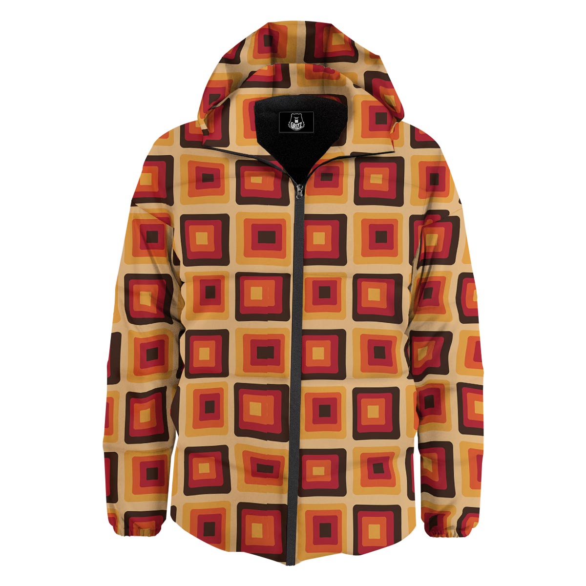 Rounded Square Retro Geometric Print Pattern Down Jacket-grizzshop