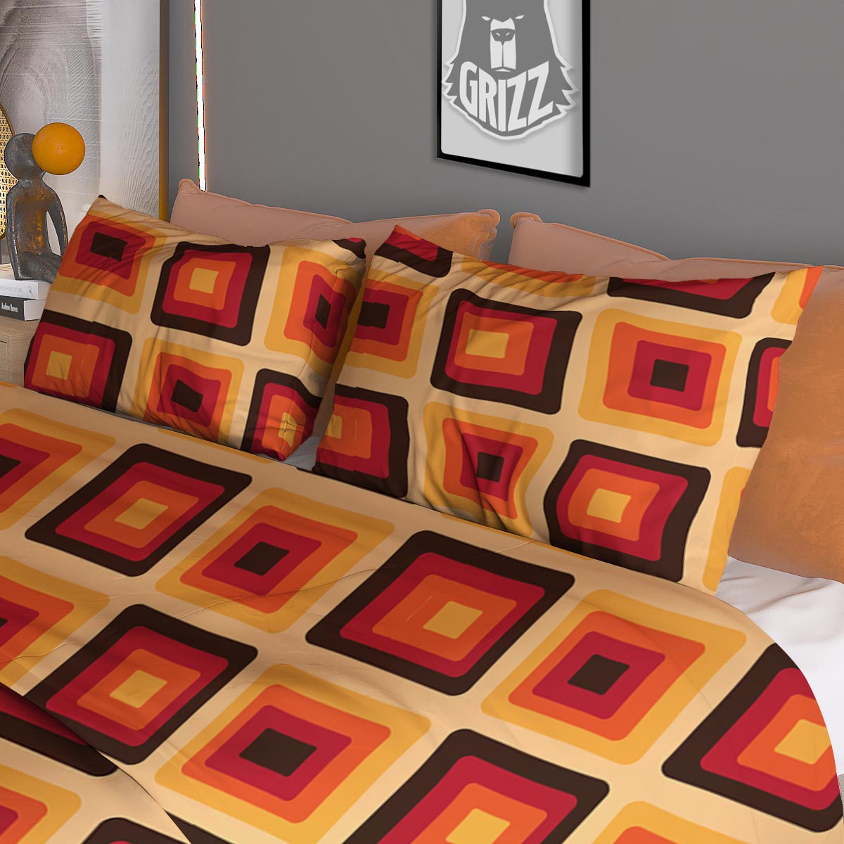 Rounded Square Retro Geometric Print Pattern Duvet Cover Bedding Set-grizzshop