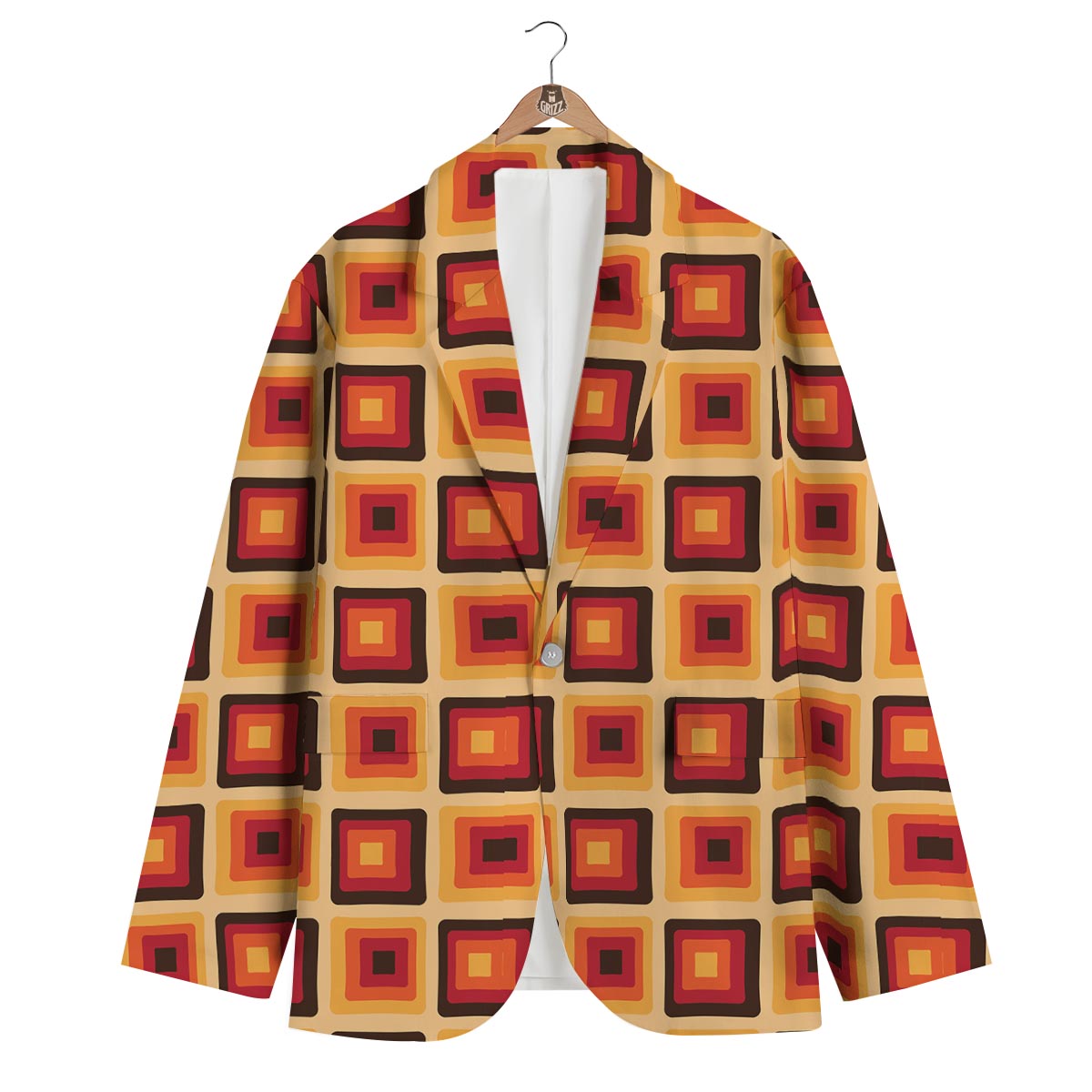 Rounded Square Retro Geometric Print Pattern Men's Blazer-grizzshop