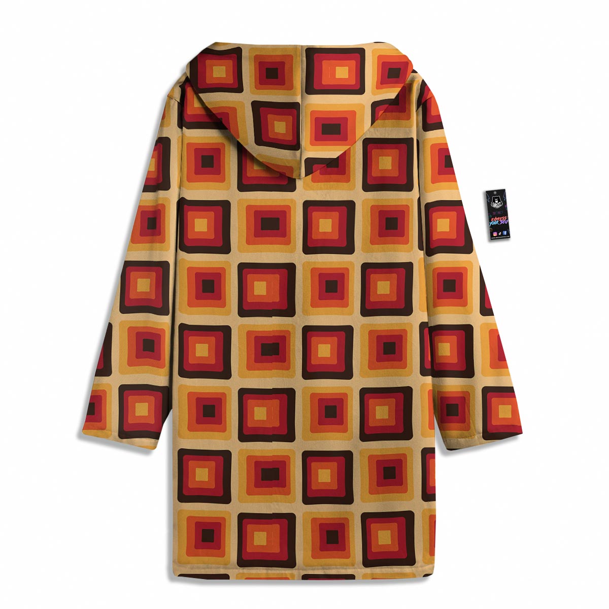 Rounded Square Retro Geometric Print Pattern Men's Windbreaker Jacket-grizzshop