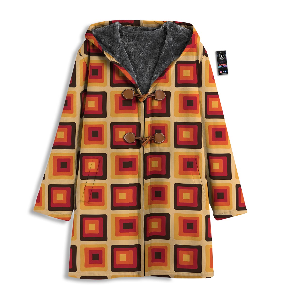 Rounded Square Retro Geometric Print Pattern Men's Windbreaker Jacket-grizzshop