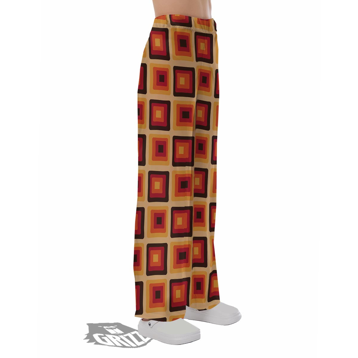 Rounded Square Retro Geometric Print Pattern Pajama Pants-grizzshop