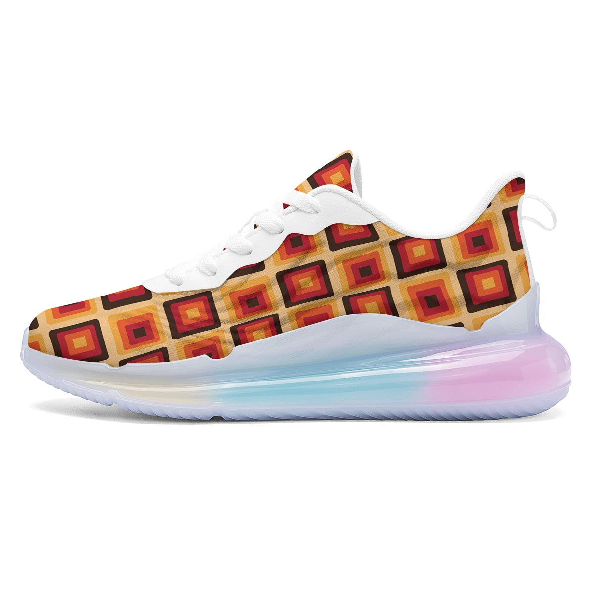 Rounded Square Retro Geometric Print Pattern Running Sneakers-grizzshop