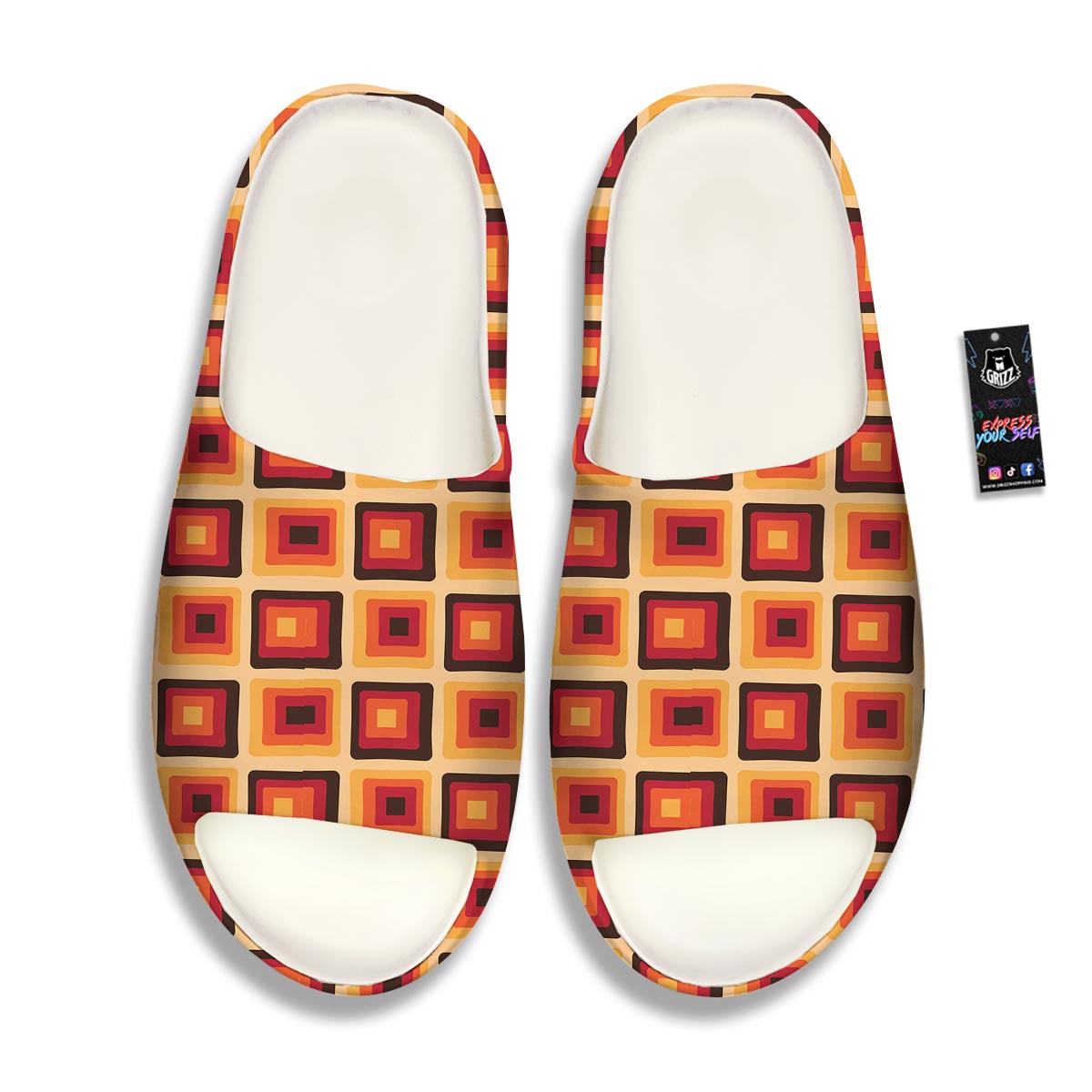 Rounded Square Retro Geometric Print Pattern Sandals-grizzshop
