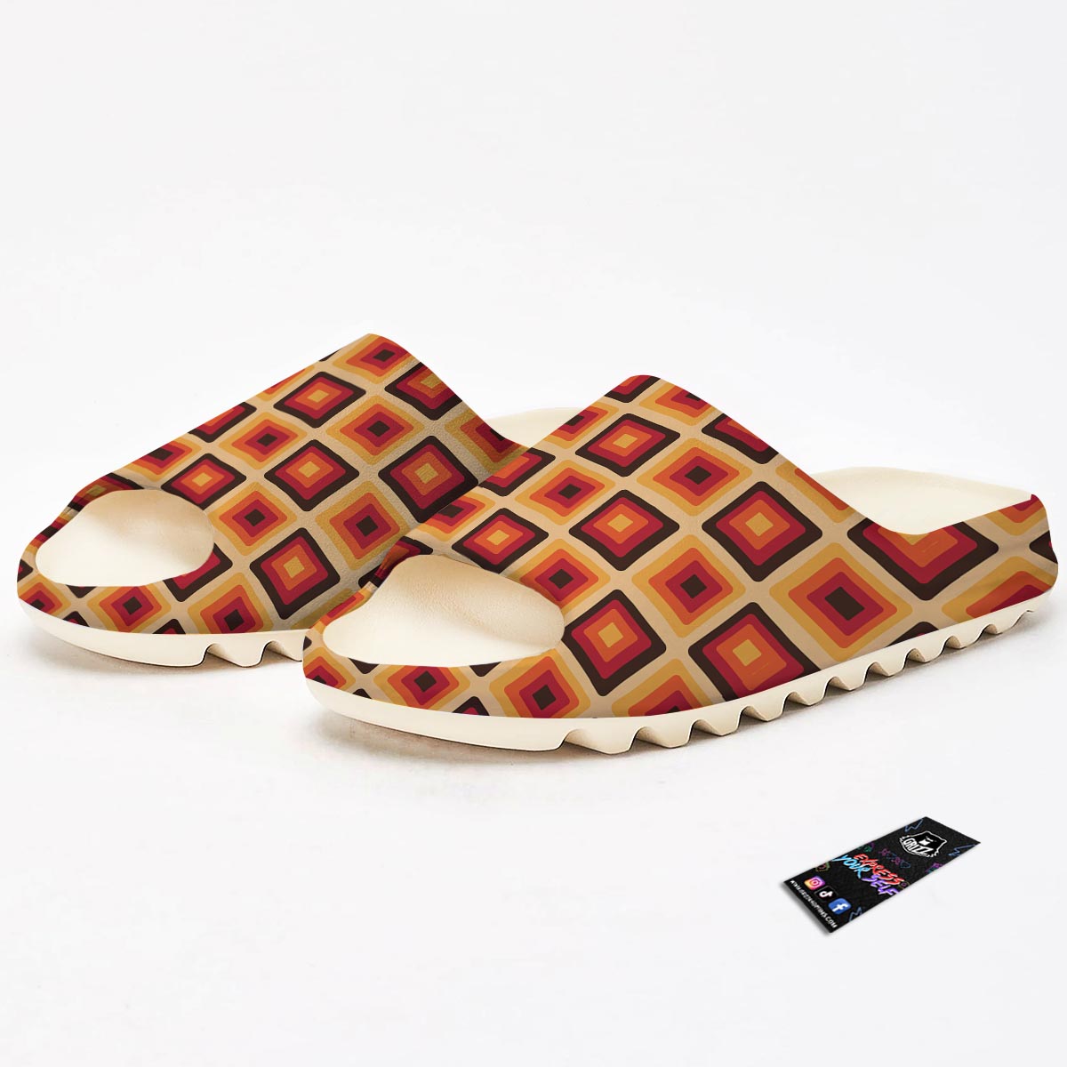 Rounded Square Retro Geometric Print Pattern Sandals-grizzshop