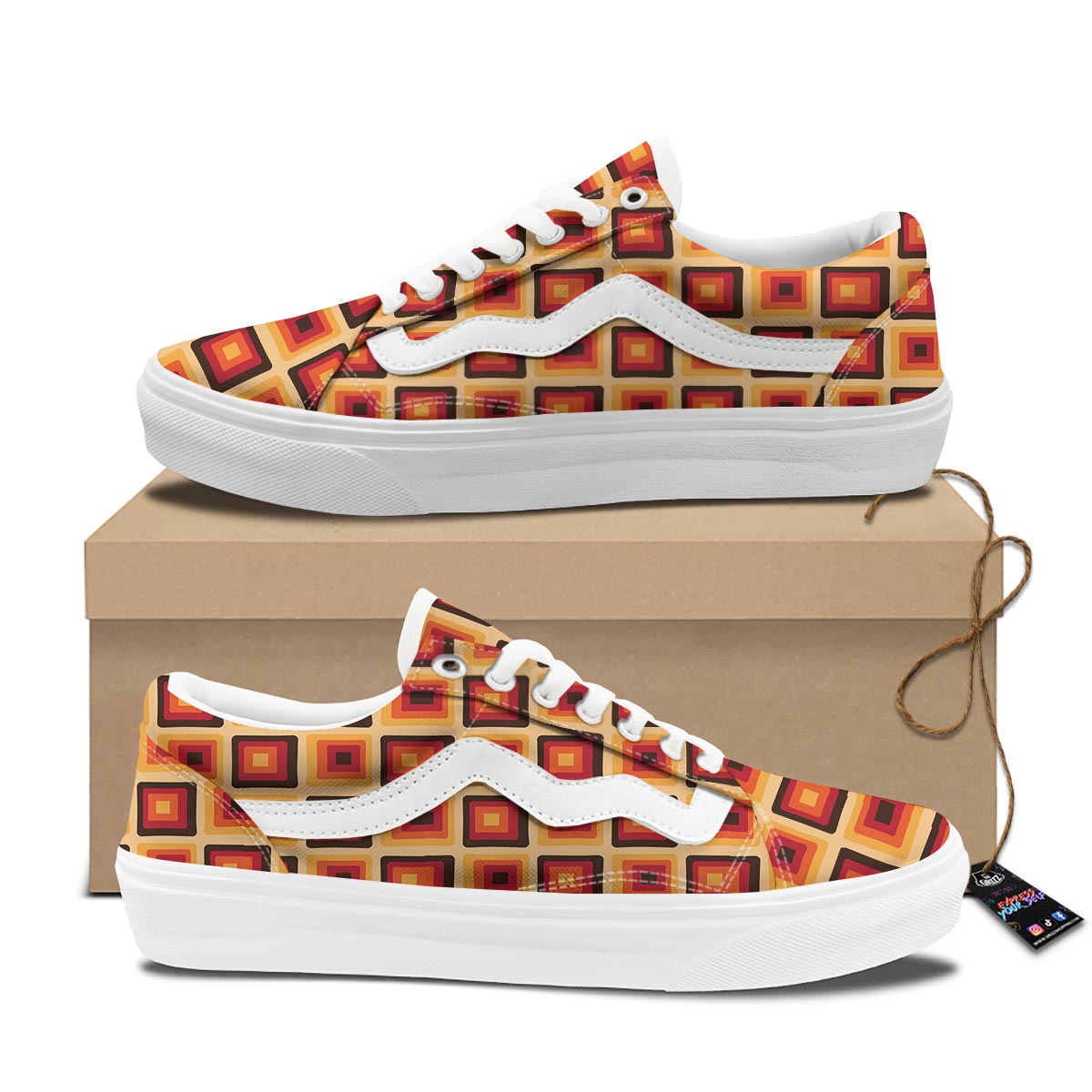 Rounded Square Retro Geometric Print Pattern Skate Shoes-grizzshop