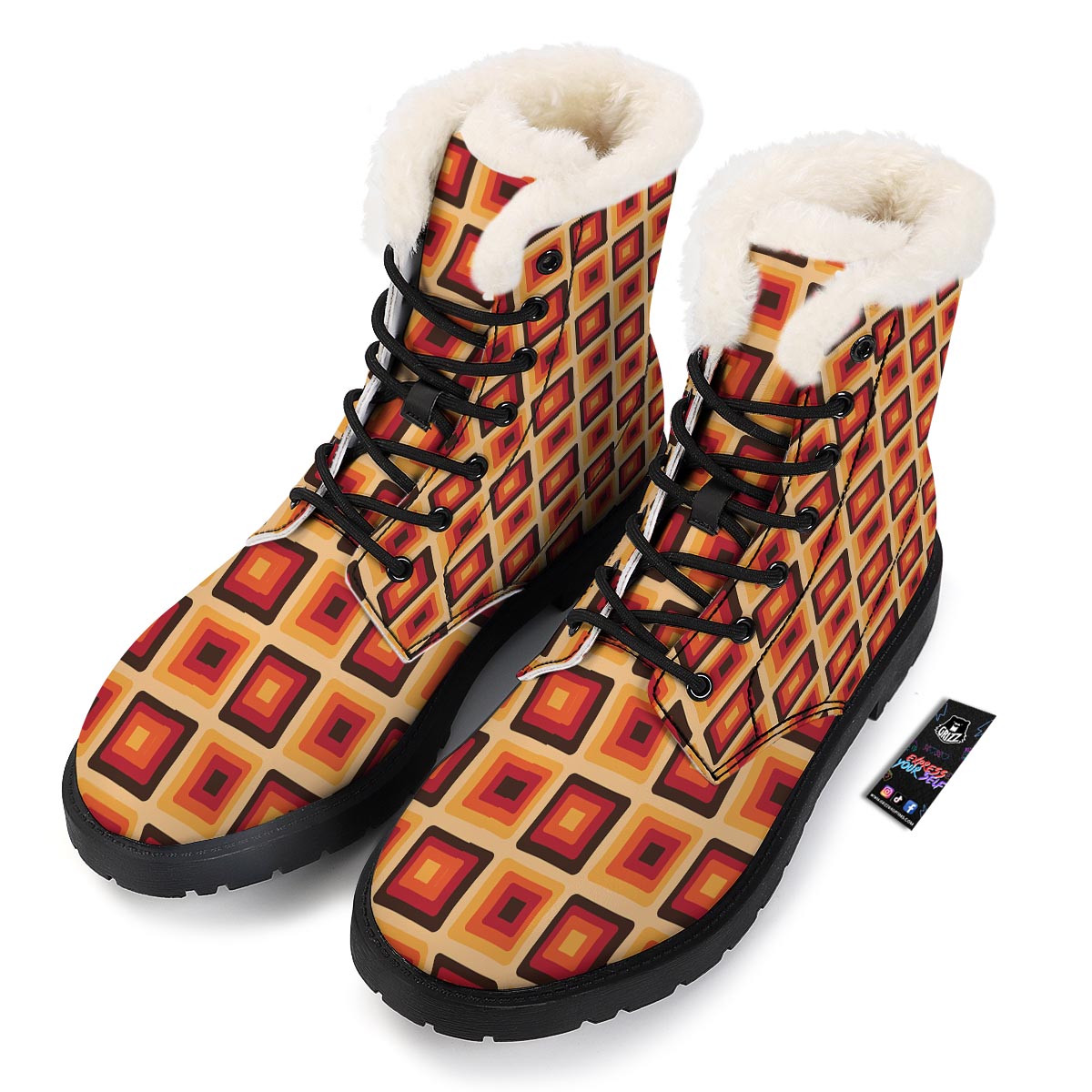 Rounded Square Retro Geometric Print Pattern Winter Boots-grizzshop