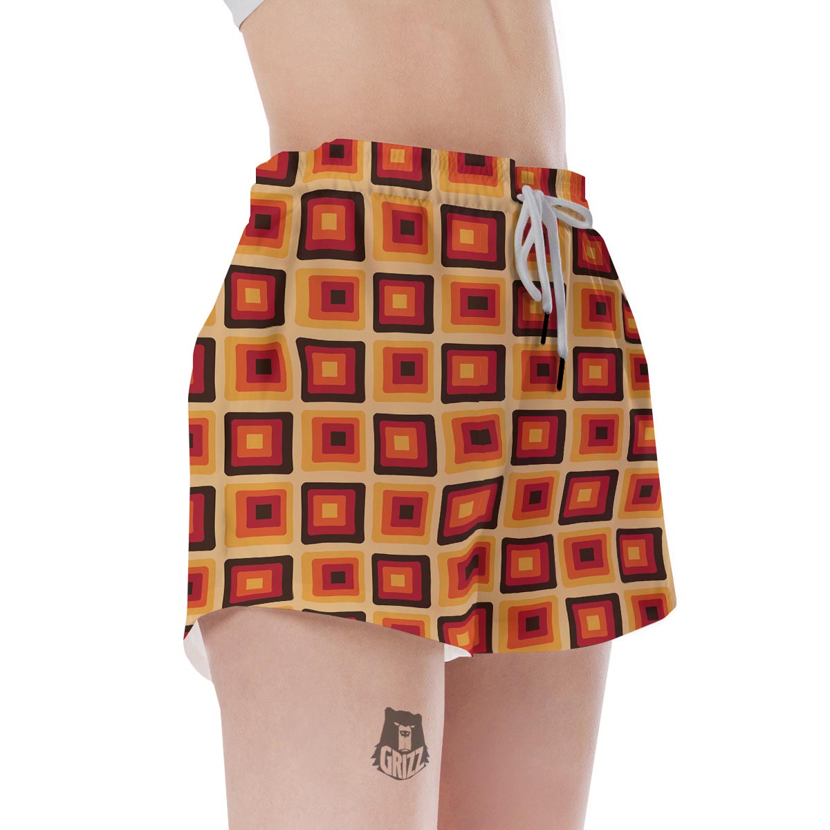 Rounded Square Retro Geometric Print Pattern Women's Shorts-grizzshop