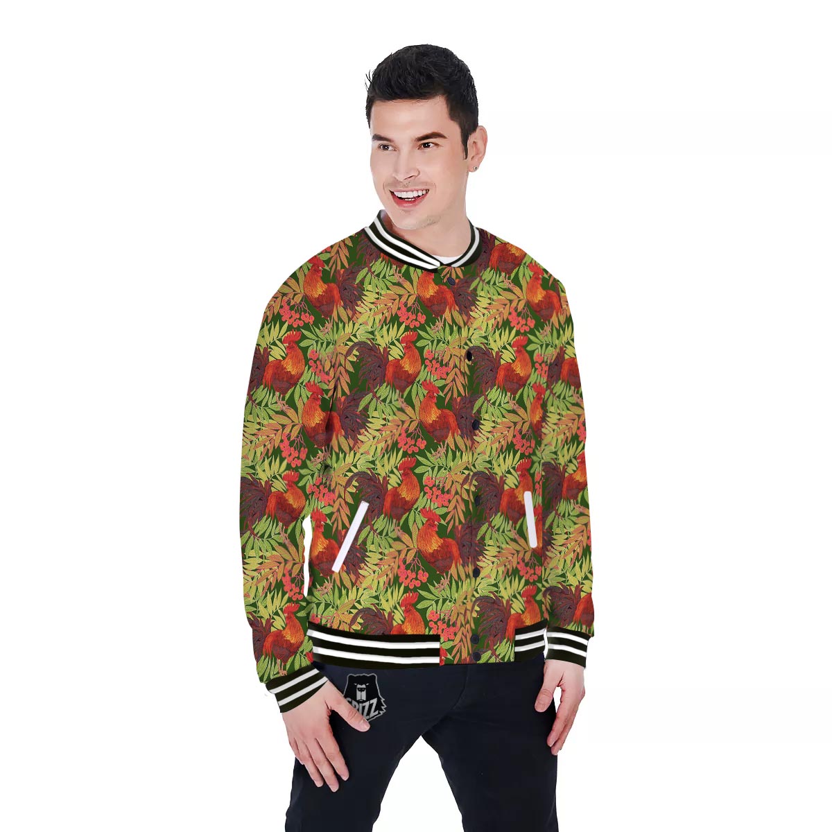 Rowan And Rooster Print Pattern Baseball Jacket-grizzshop