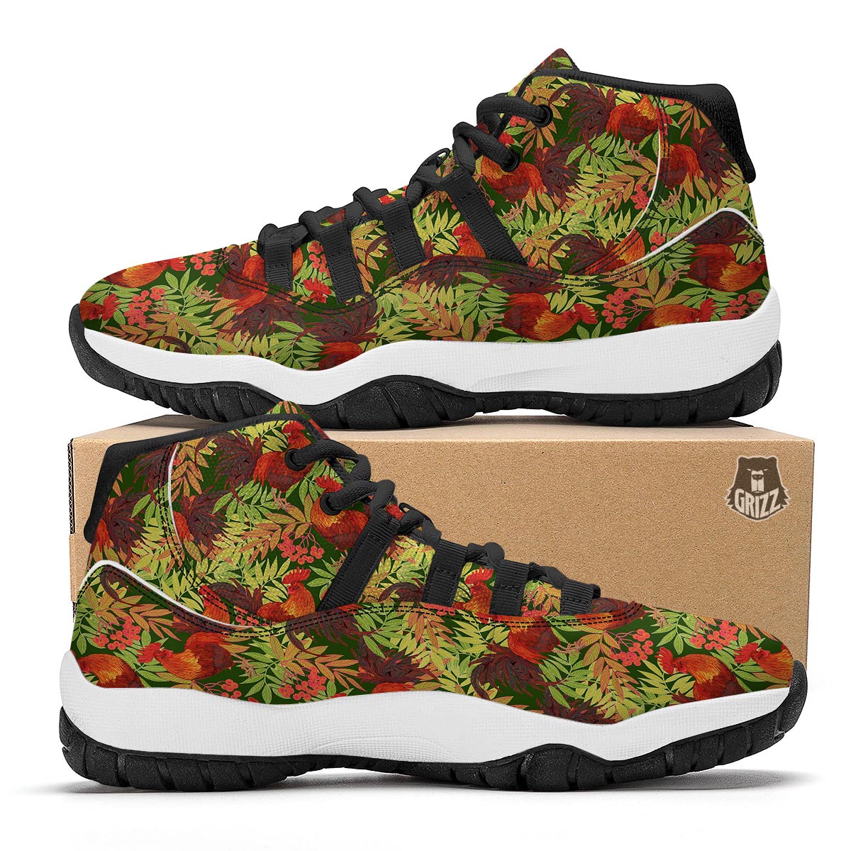 Rowan And Rooster Print Pattern Black Bball Shoes-grizzshop