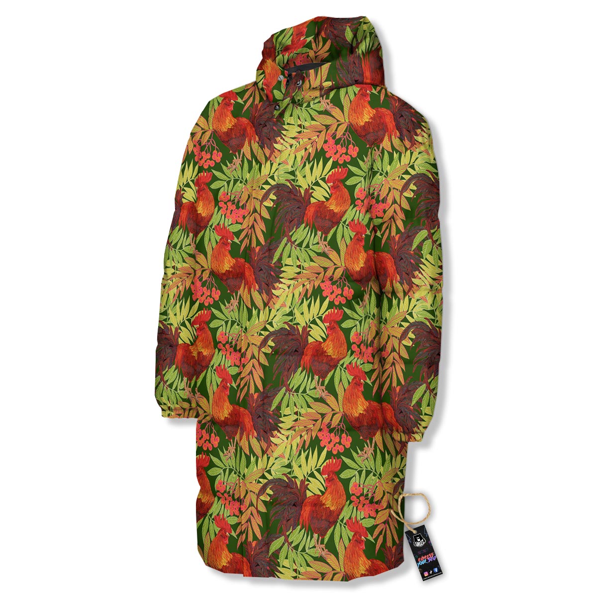 Rowan And Rooster Print Pattern Long Down Jacket-grizzshop