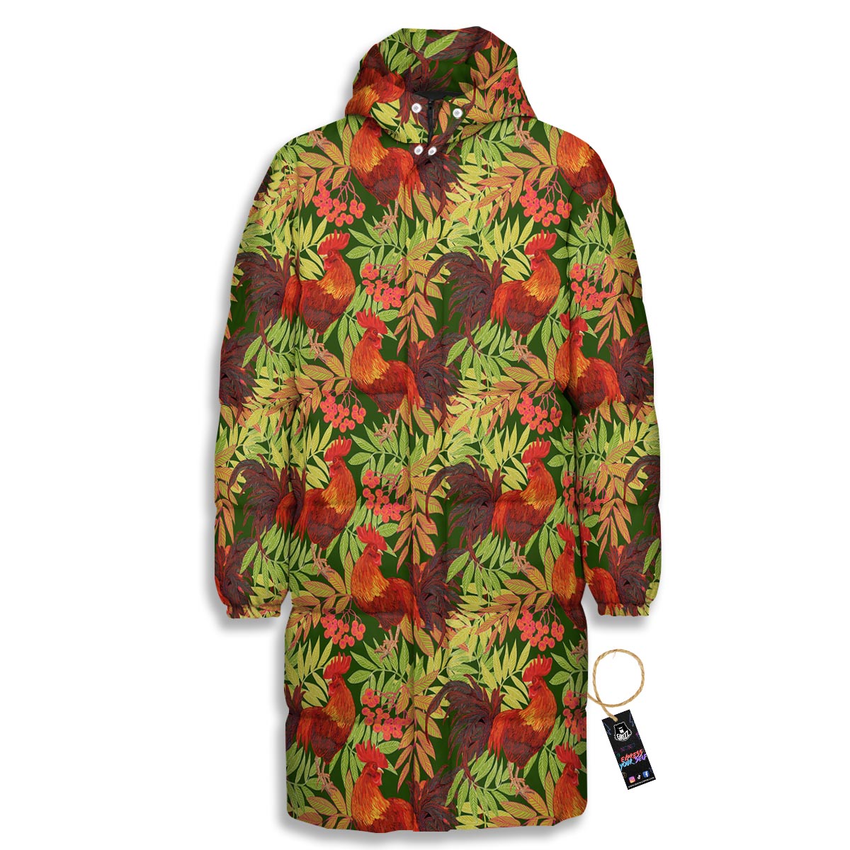 Rowan And Rooster Print Pattern Long Down Jacket-grizzshop