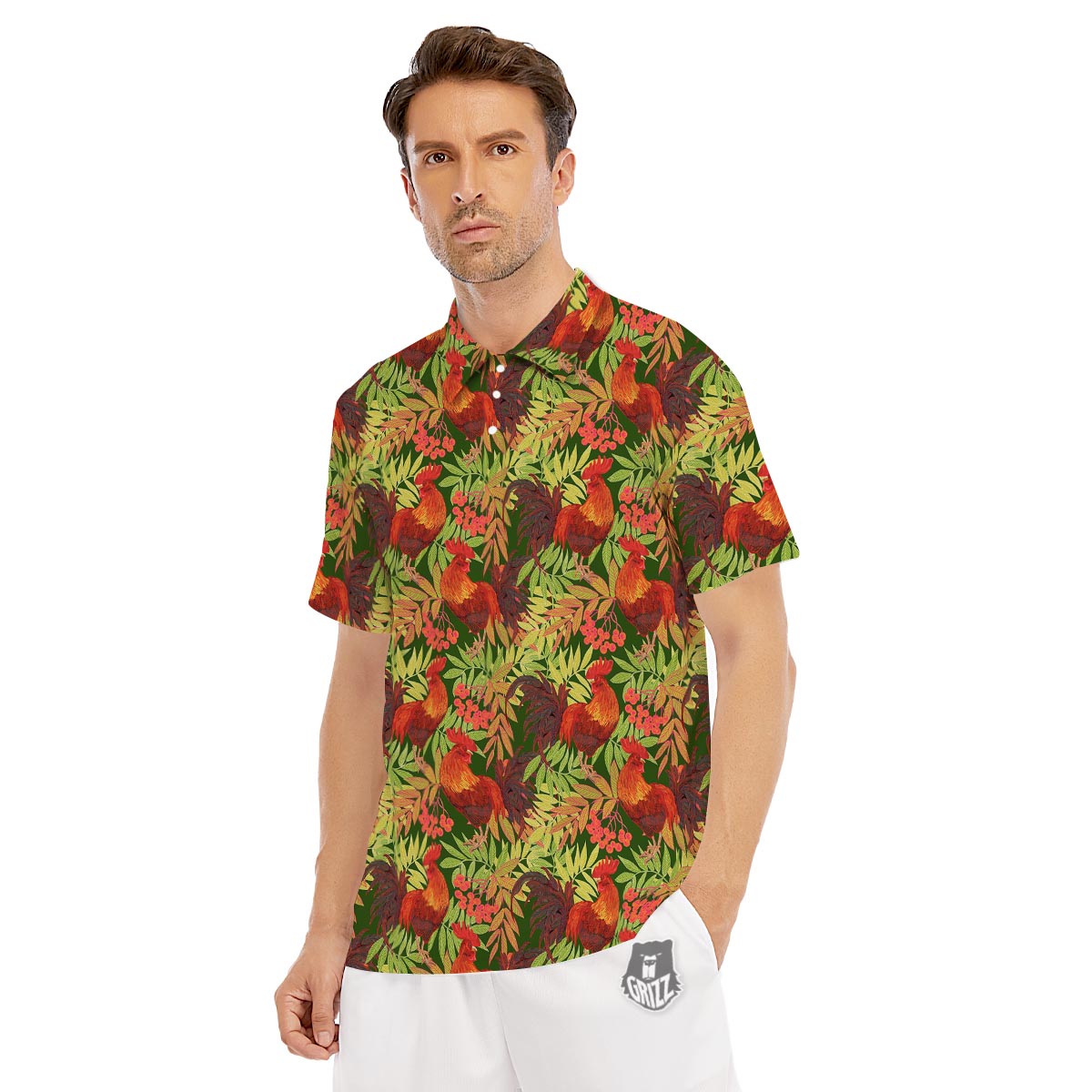 Rowan And Rooster Print Pattern Men's Golf Shirts-grizzshop