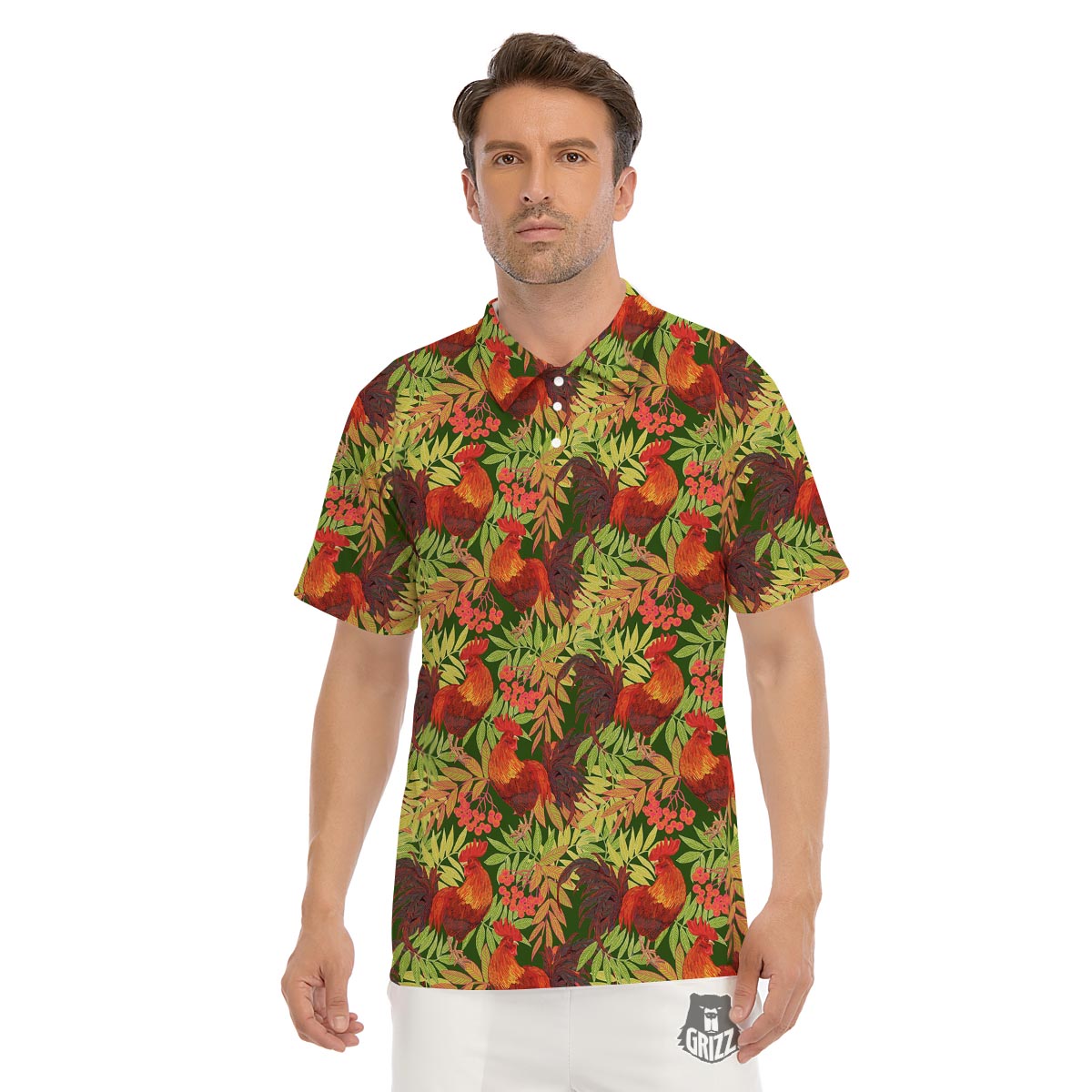 Rowan And Rooster Print Pattern Men's Golf Shirts-grizzshop