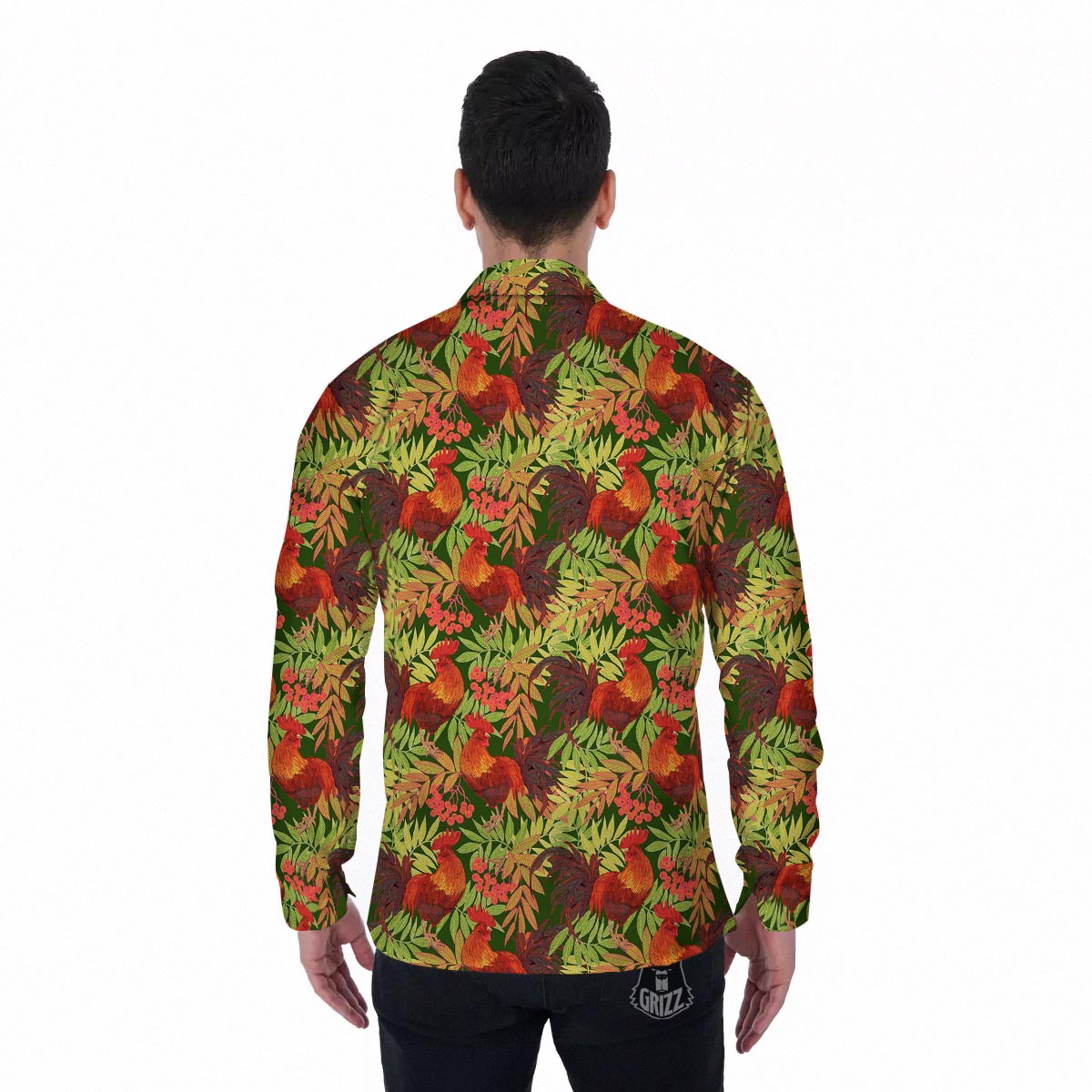 Rowan And Rooster Print Pattern Men's Long Sleeve Shirts-grizzshop