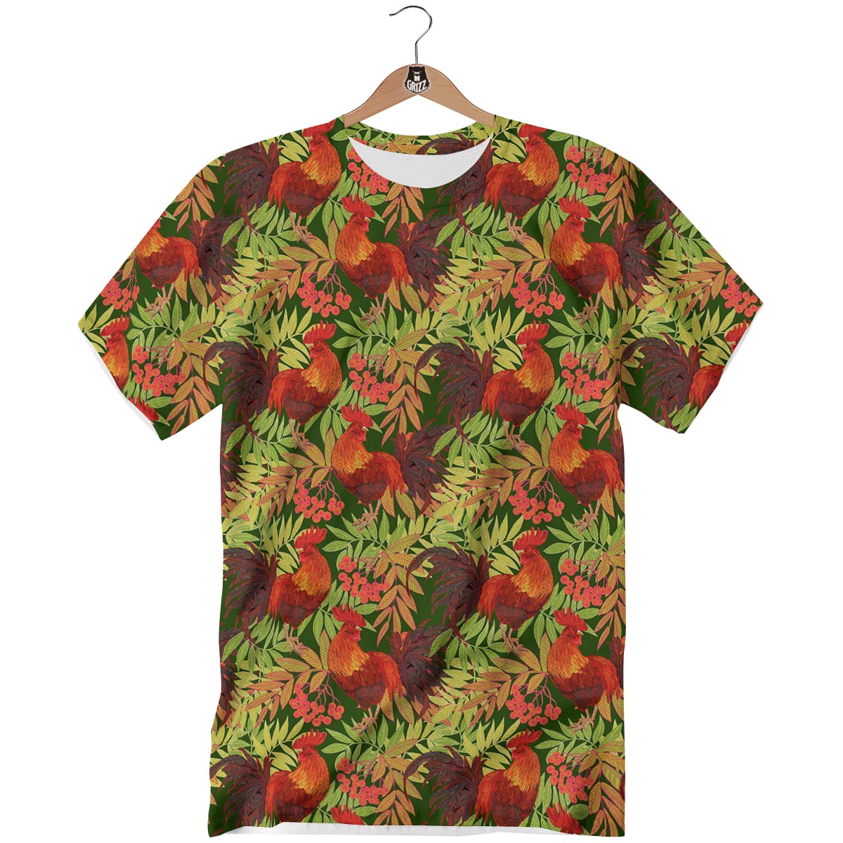 Rowan And Rooster Print Pattern T-Shirt-grizzshop