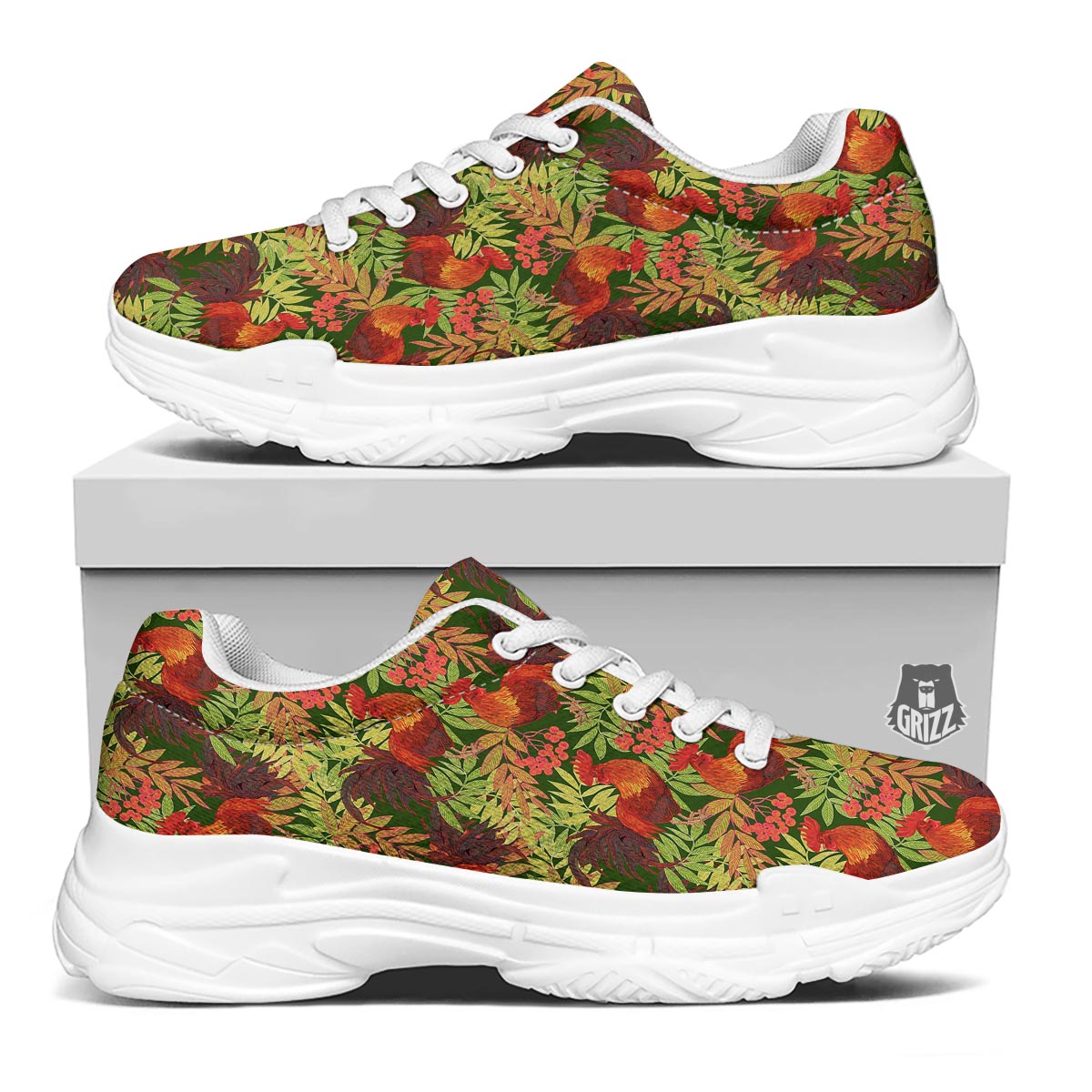 Rowan And Rooster Print Pattern White Chunky Shoes-grizzshop