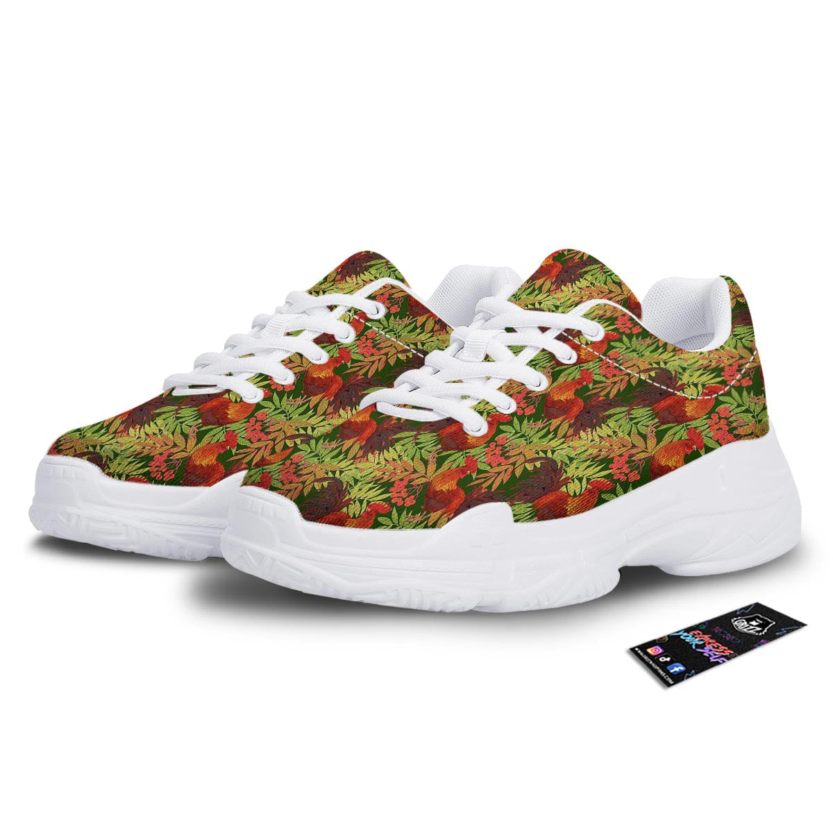 Rowan And Rooster Print Pattern White Chunky Shoes-grizzshop