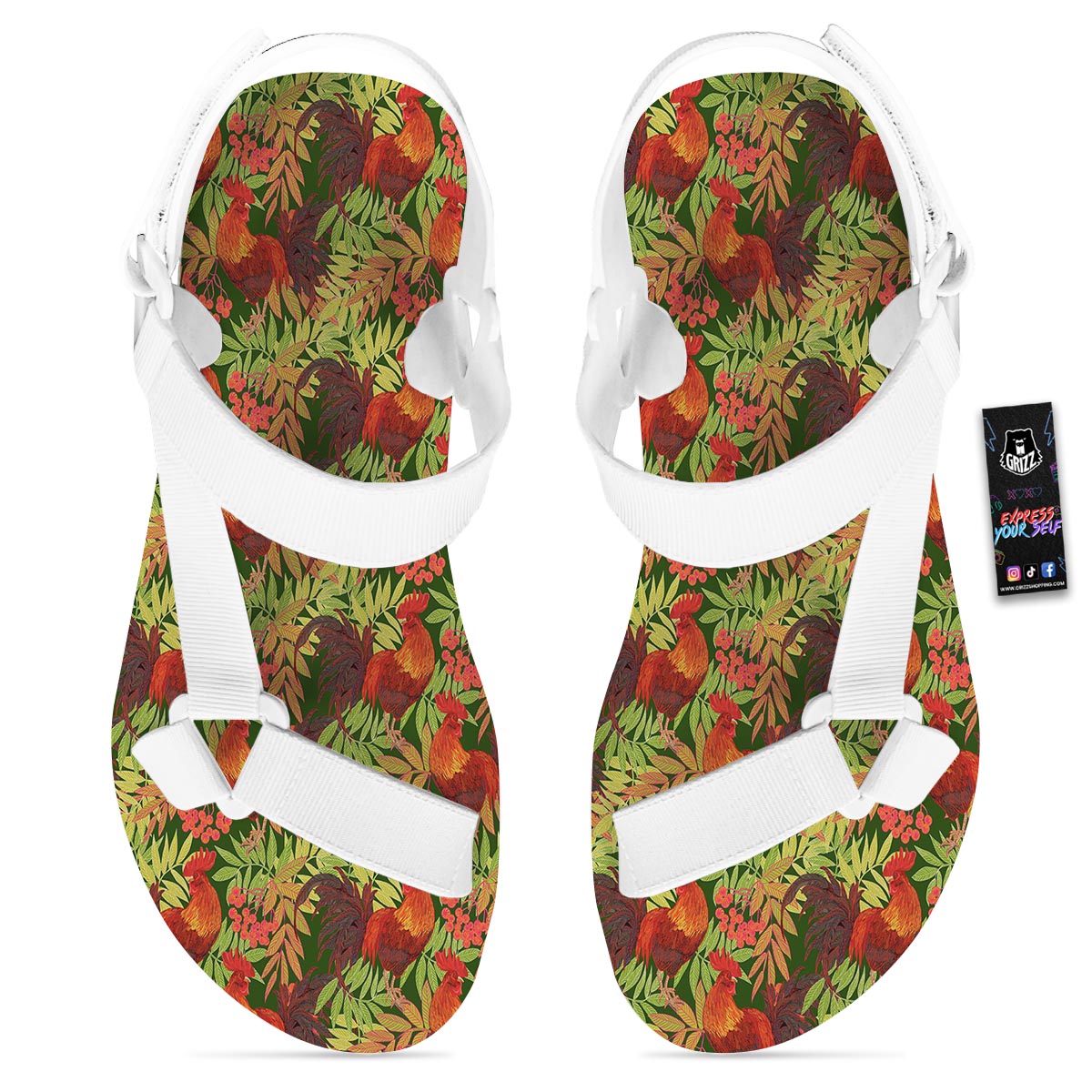 Rowan And Rooster Print Pattern White Open Toe Sandals-grizzshop