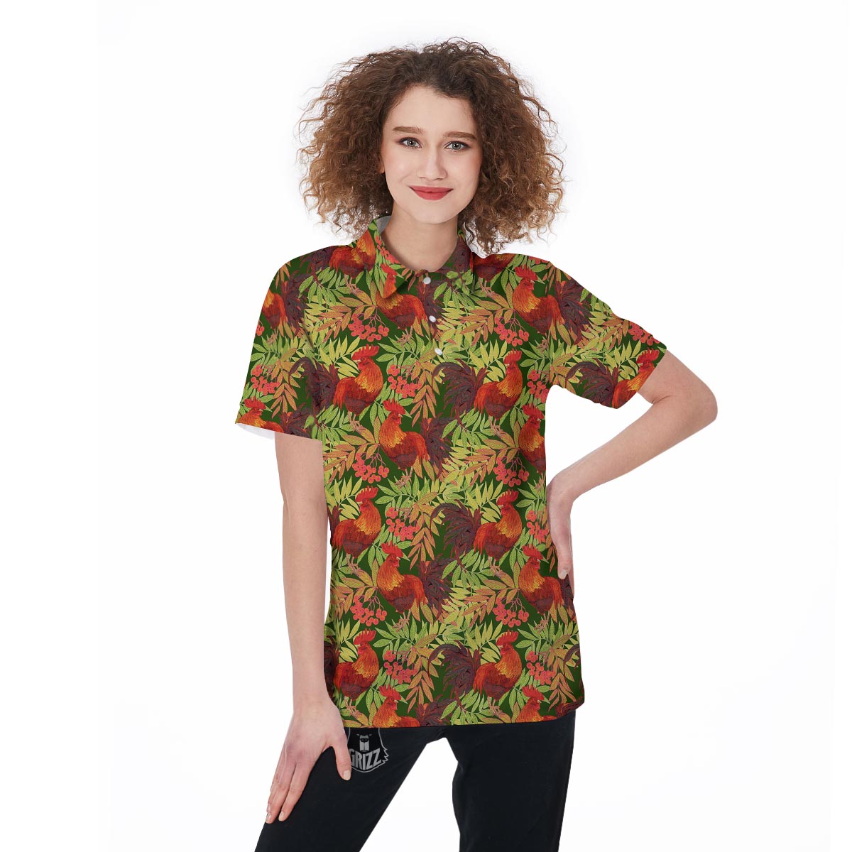 Rowan And Rooster Print Pattern Women's Golf Shirts-grizzshop