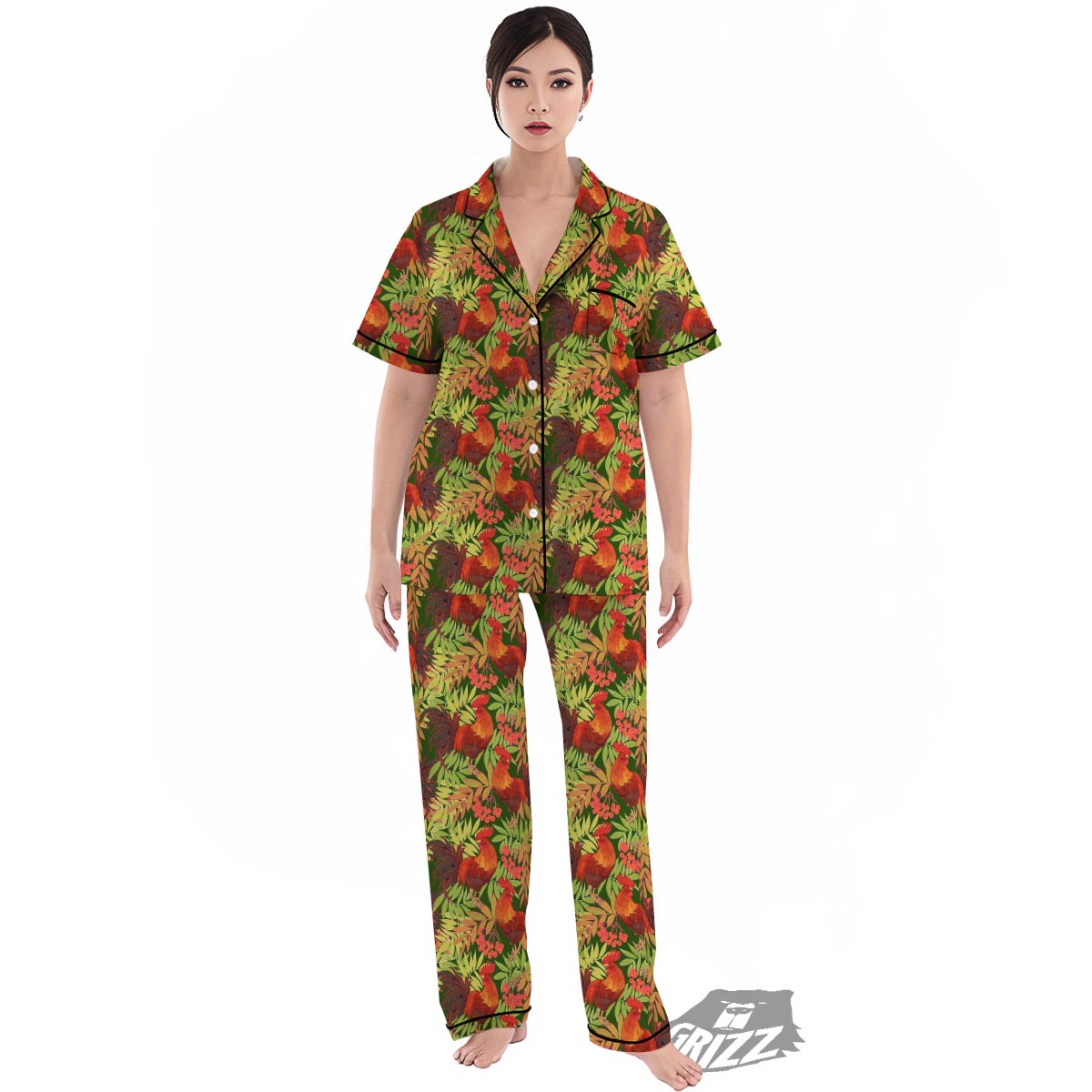 Rowan And Rooster Print Pattern Women's Pajamas Set-grizzshop