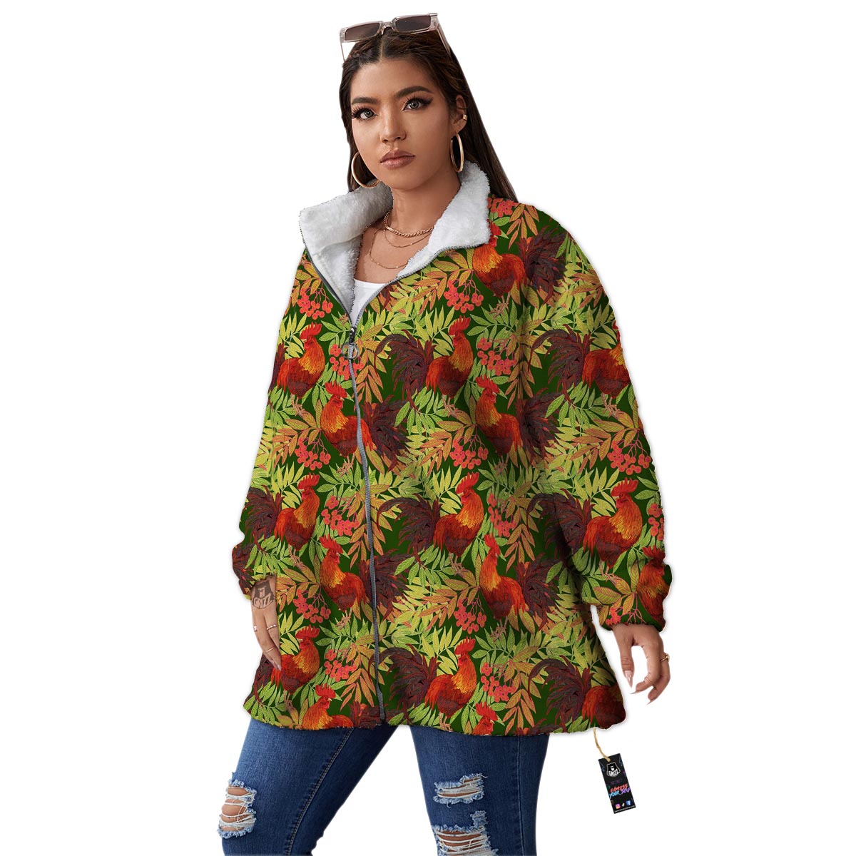 Rowan And Rooster Print Pattern Women's Sherpa Jacket-grizzshop