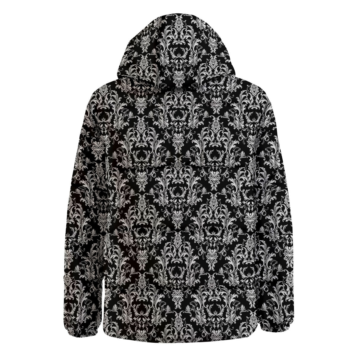 Royal Damask White And Black Print Pattern Down Jacket-grizzshop