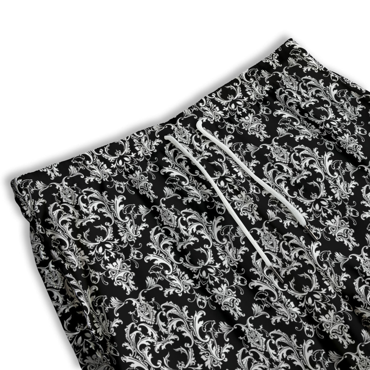 Royal Damask White And Black Print Pattern Men's Athletic Shorts