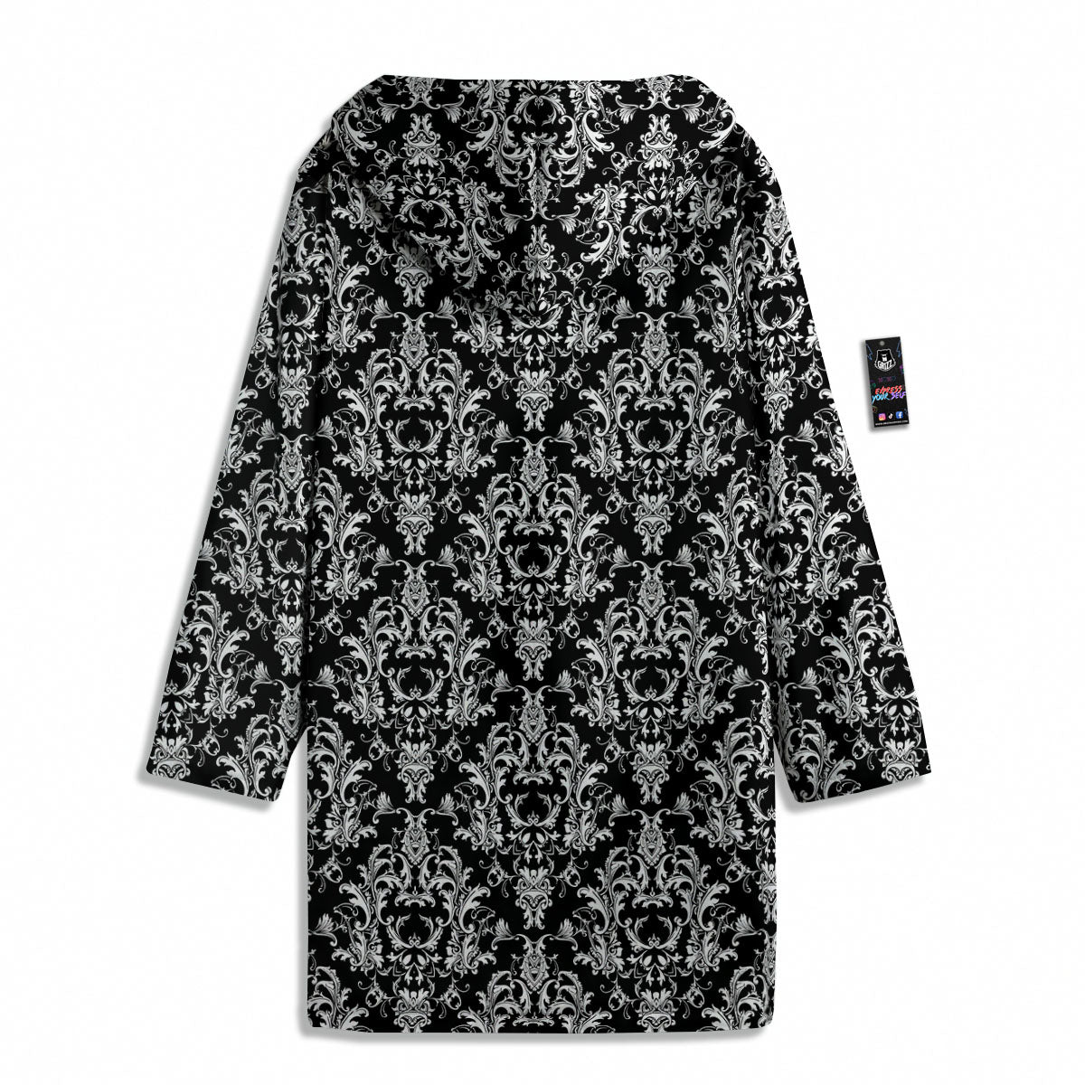 Royal Damask White And Black Print Pattern Men's Windbreaker Jacket-grizzshop