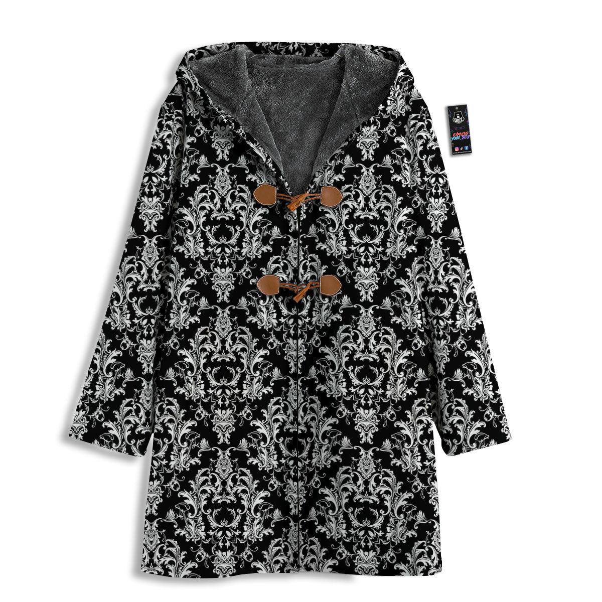 Royal Damask White And Black Print Pattern Men's Windbreaker Jacket-grizzshop