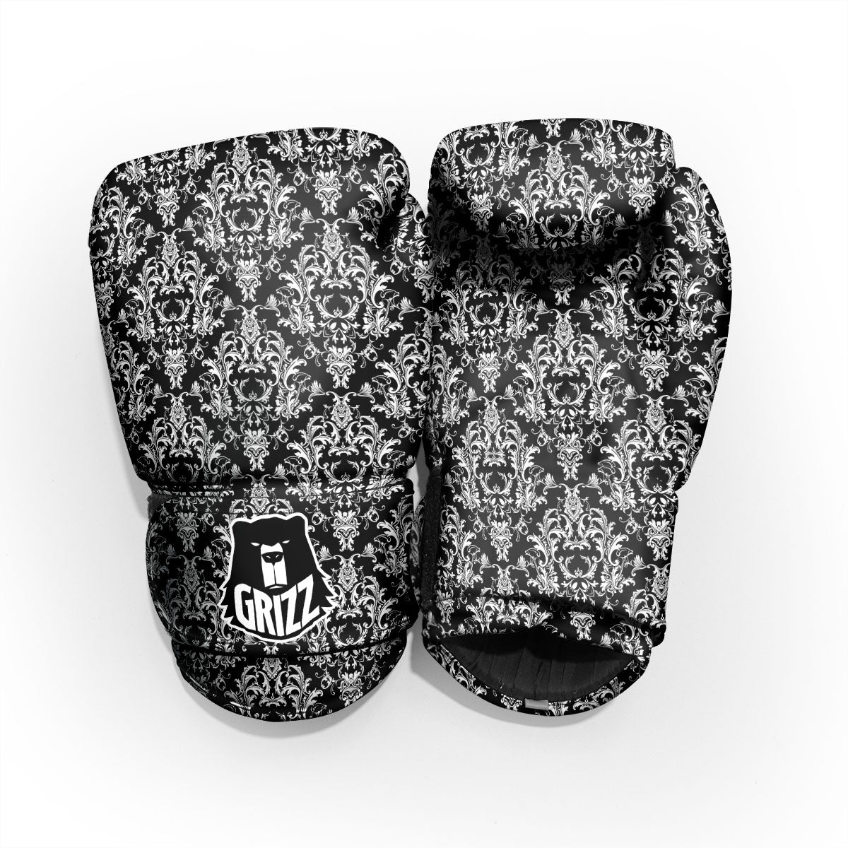 Royal Damask White And Black Print Pattern Pro Boxing Glove