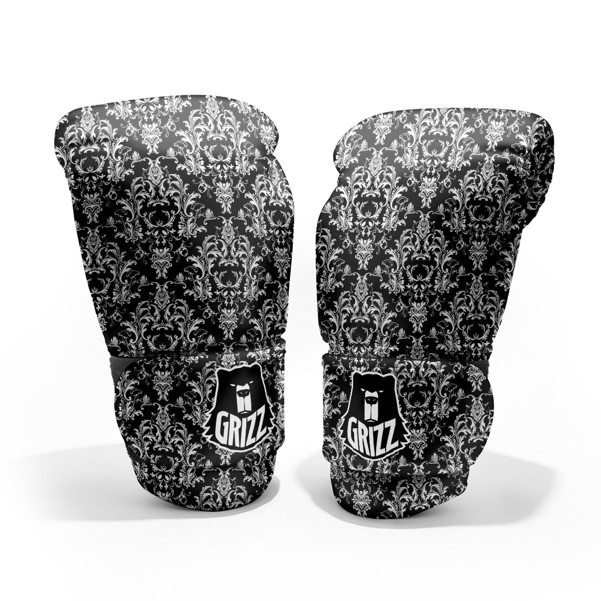 Royal Damask White And Black Print Pattern Pro Boxing Glove