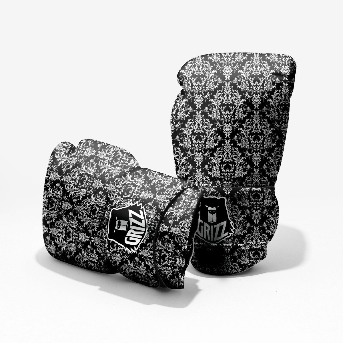 Royal Damask White And Black Print Pattern Pro Boxing Glove
