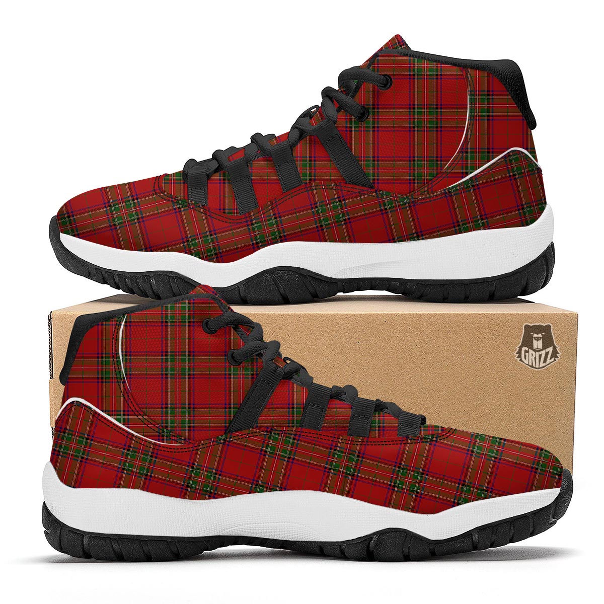 Royal Stewart Tartan Print Pattern Black Bball Shoes-grizzshop