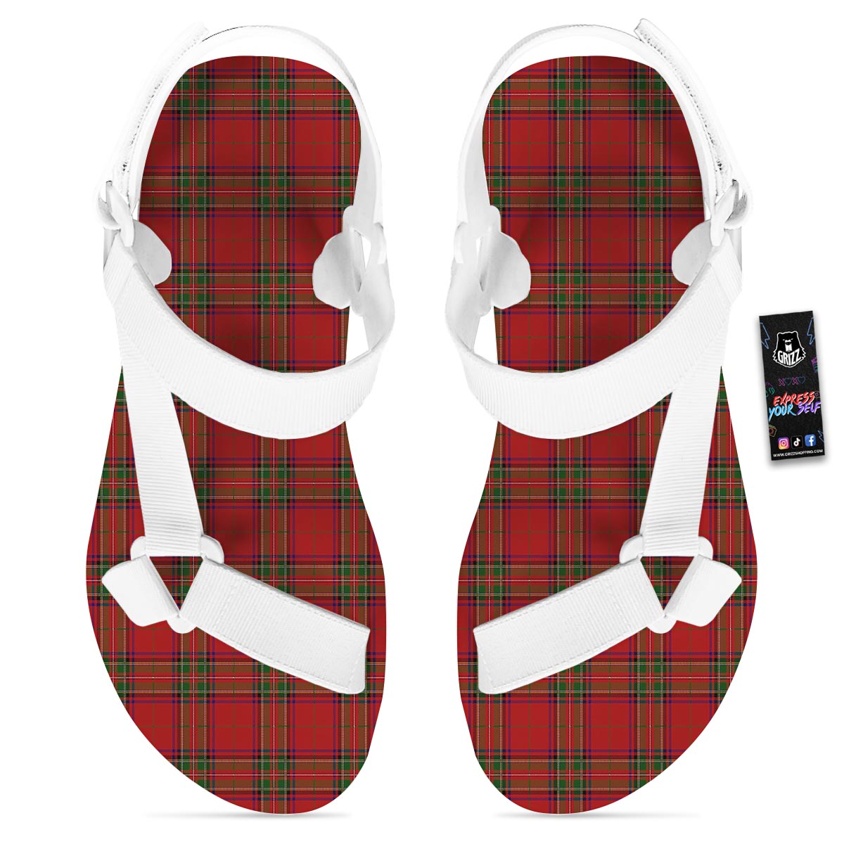 Royal Stewart Tartan Print Pattern White Open Toe Sandals-grizzshop