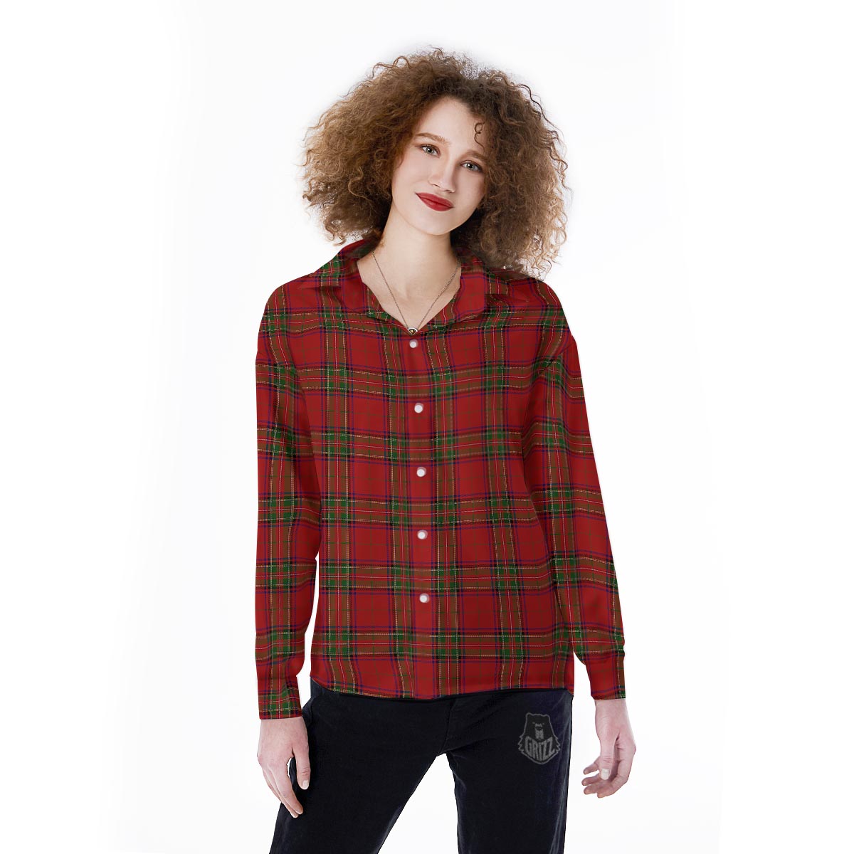 Royal Stewart Tartan Print Pattern Women's Long Sleeve Shirts-grizzshop
