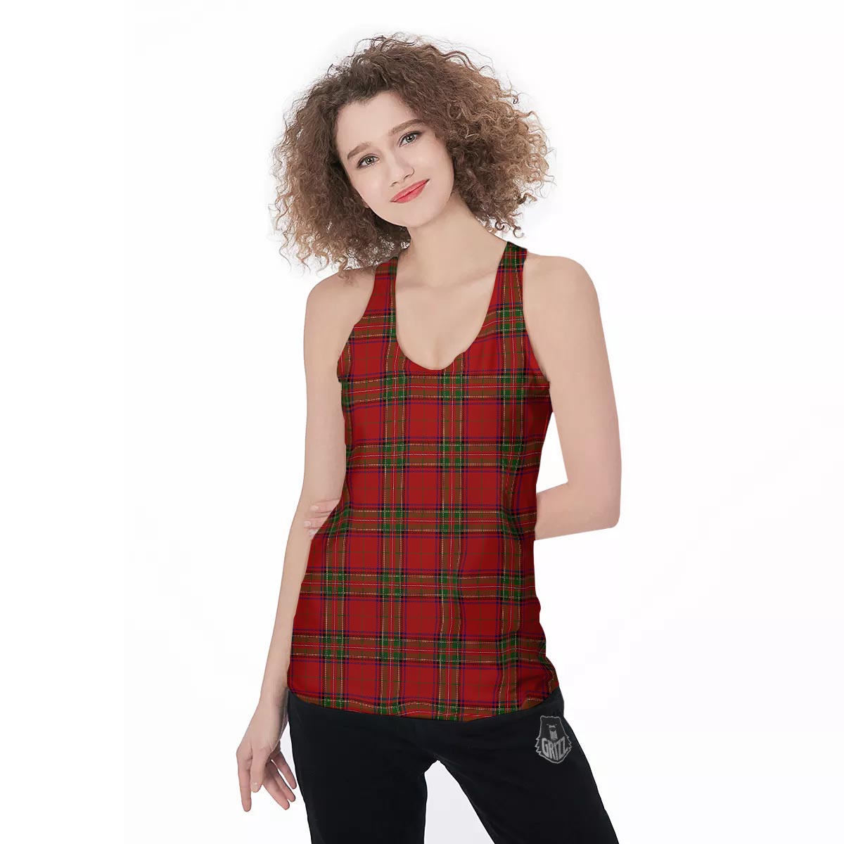 Royal Stewart Tartan Print Pattern Women's Racerback Tank Top-grizzshop
