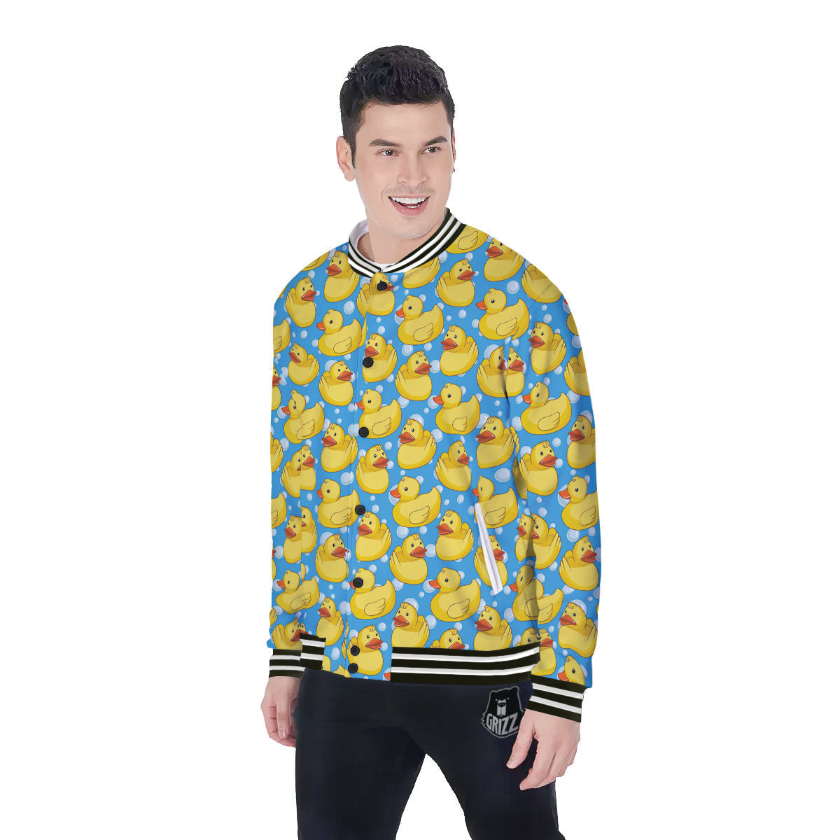 Rubber Duck In Water Print Pattern Baseball Jacket-grizzshop