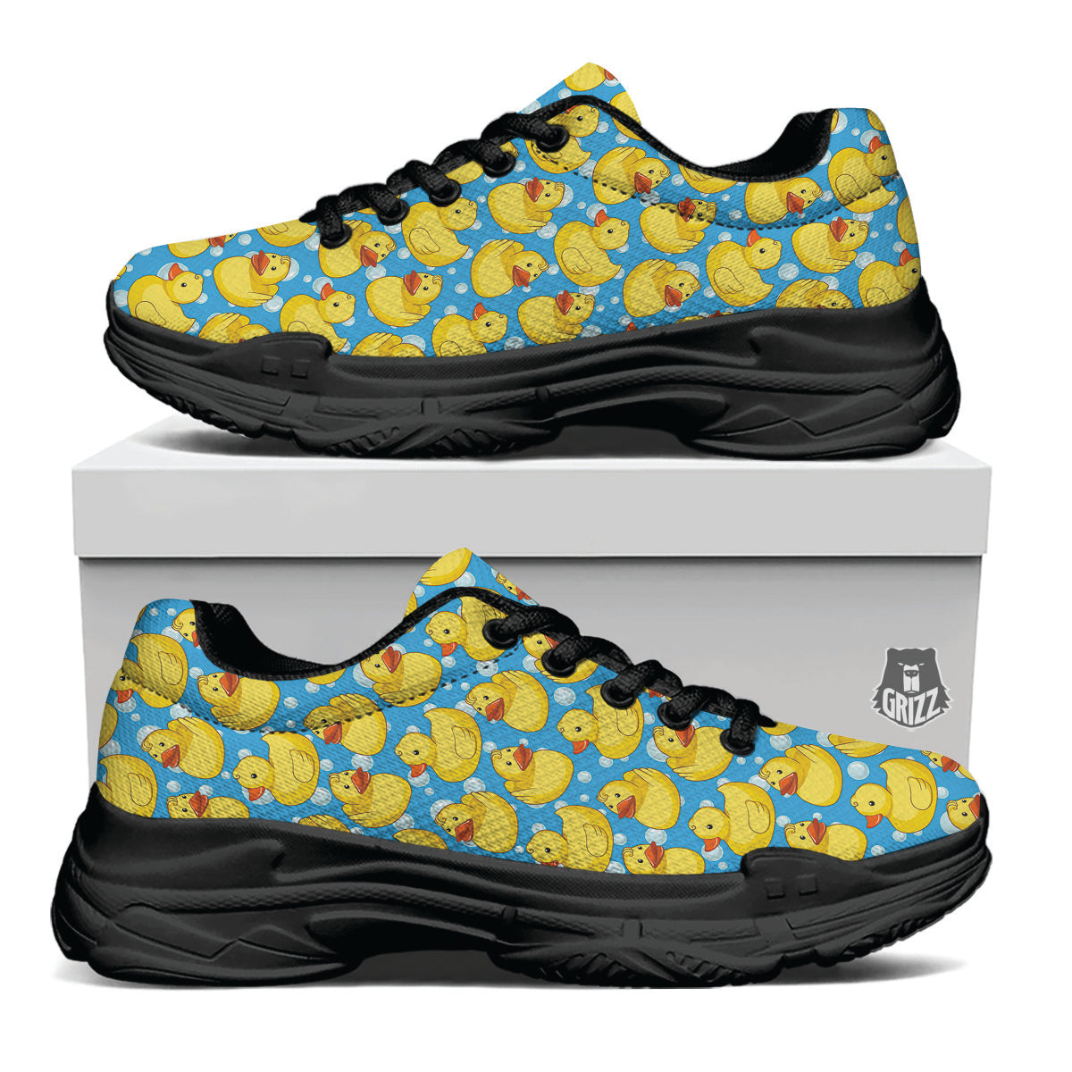 Rubber Duck In Water Print Pattern Black Chunky Shoes-grizzshop