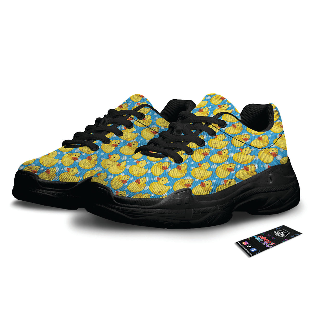 Rubber Duck In Water Print Pattern Black Chunky Shoes-grizzshop