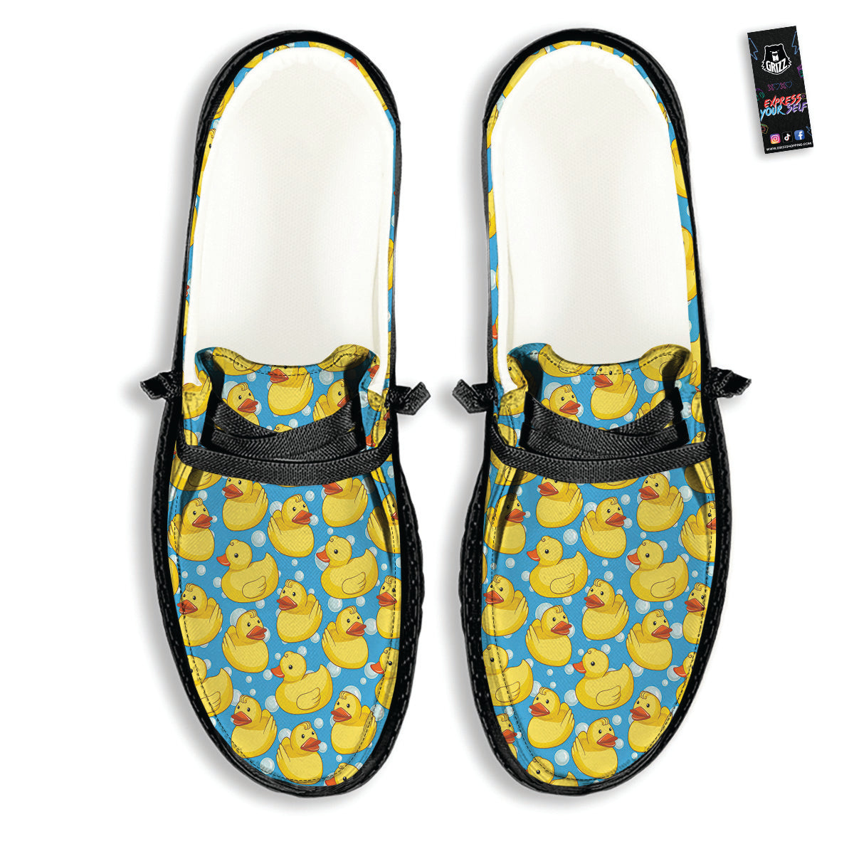 Rubber Duck In Water Print Pattern Black Loafers-grizzshop