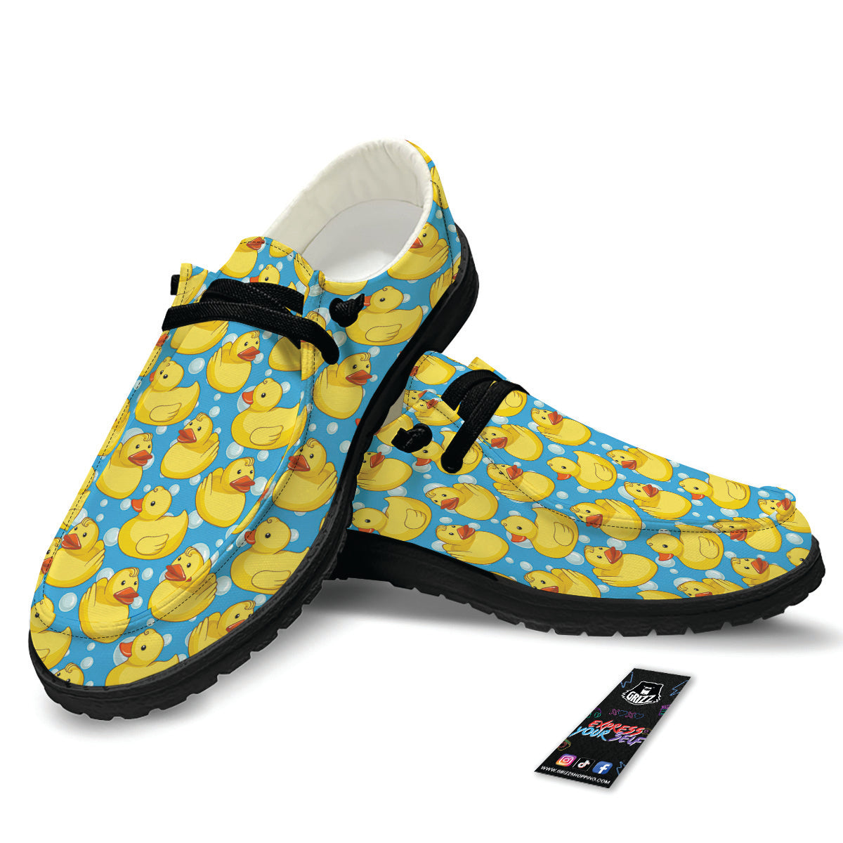Rubber Duck In Water Print Pattern Black Loafers-grizzshop