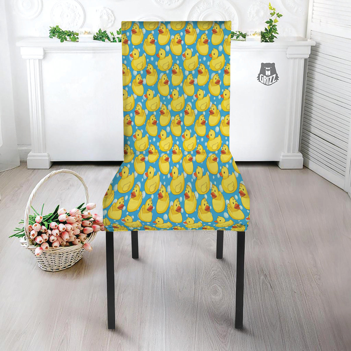 Rubber Duck In Water Print Pattern Dining Chair Slipcover-grizzshop