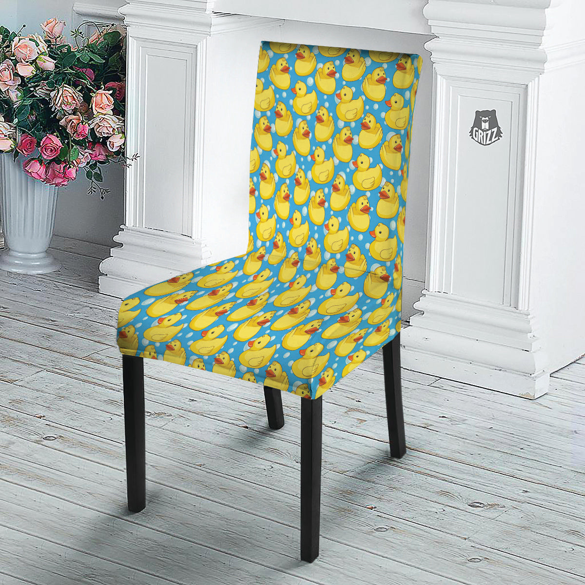 Rubber Duck In Water Print Pattern Dining Chair Slipcover-grizzshop