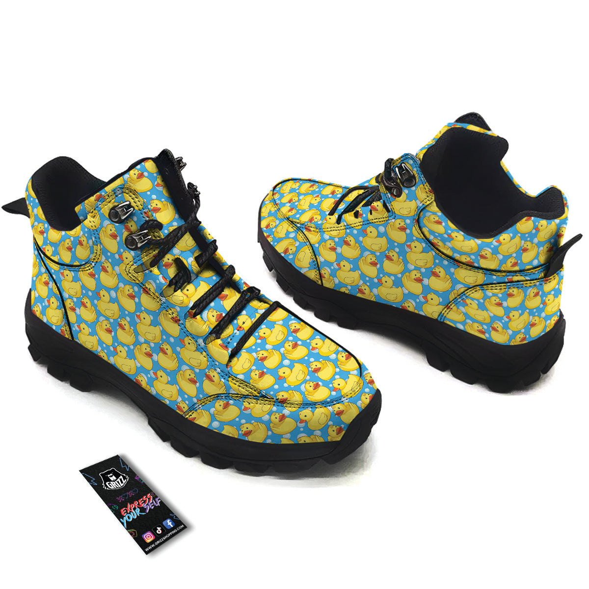 Rubber Duck In Water Print Pattern Hiking Shoes-grizzshop
