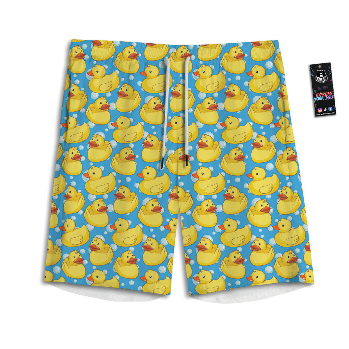 Rubber Duck In Water Print Pattern Men's Athletic Shorts
