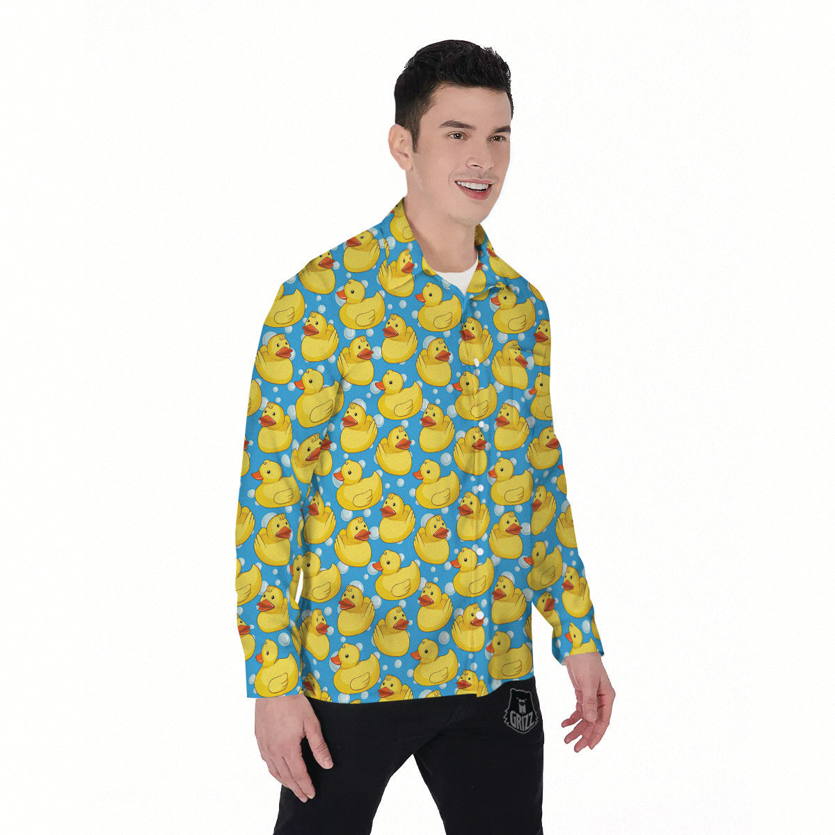 Rubber Duck In Water Print Pattern Men's Long Sleeve Shirts-grizzshop