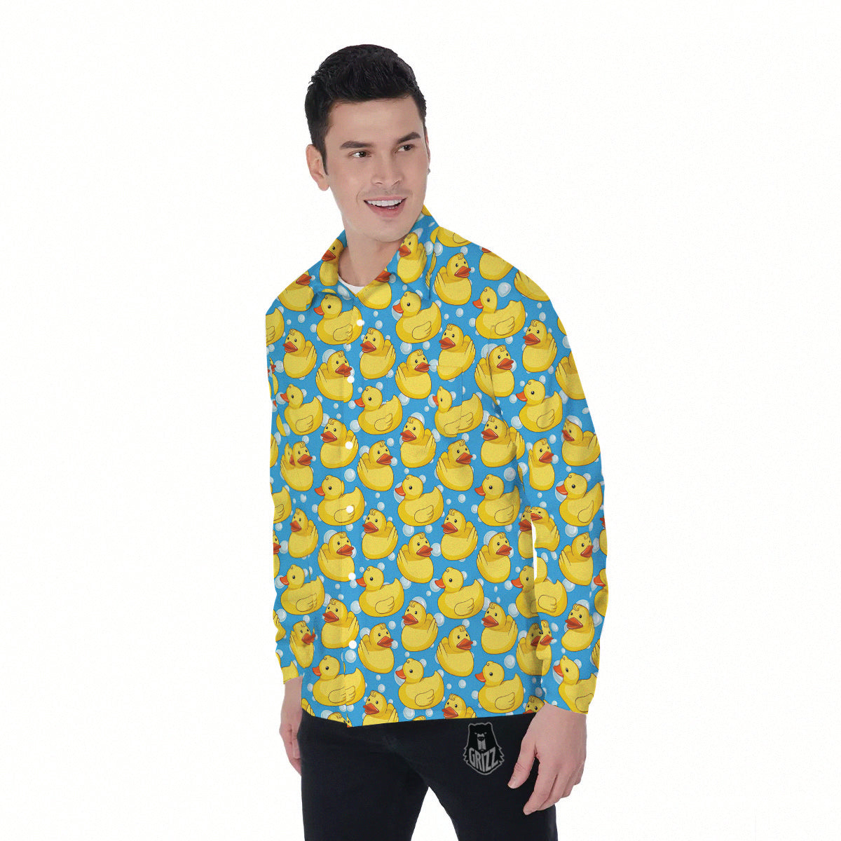 Rubber Duck In Water Print Pattern Men's Long Sleeve Shirts-grizzshop