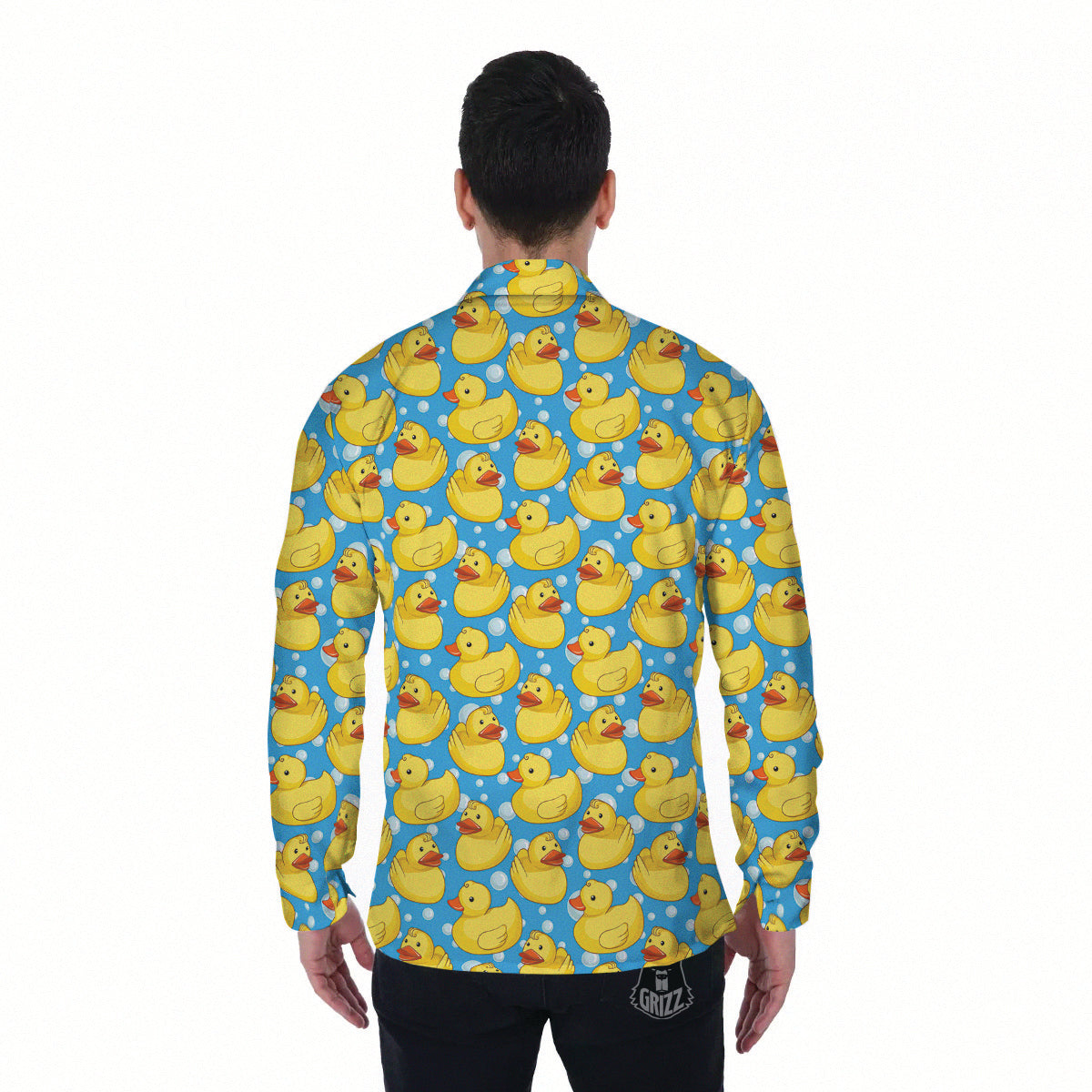 Rubber Duck In Water Print Pattern Men's Long Sleeve Shirts-grizzshop